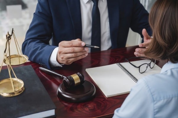 Client consulting with a Phoenix car accident lawyer about filing a lawsuit.